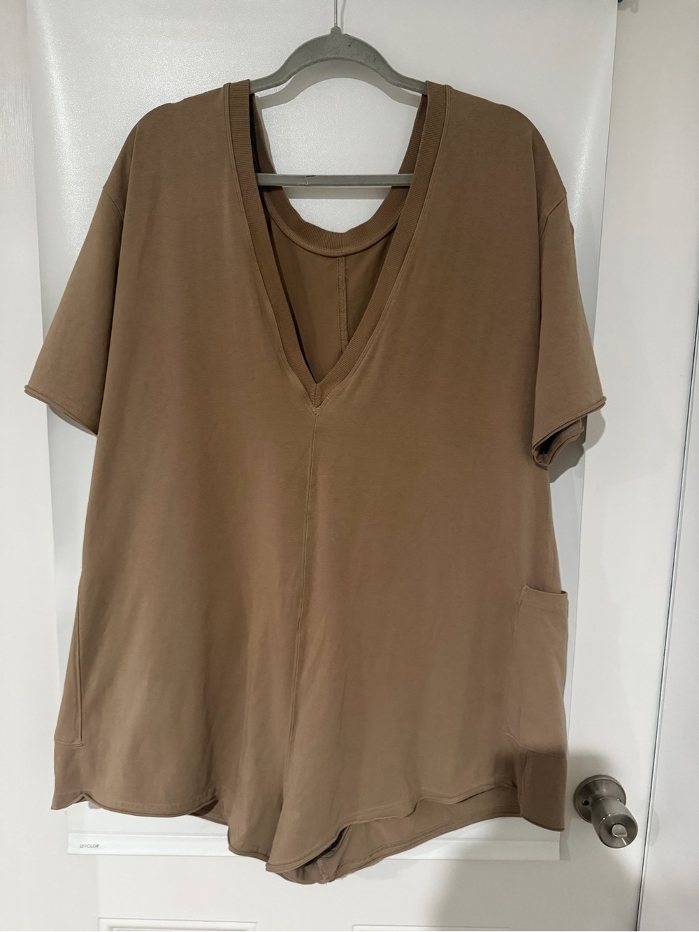 Free People Brown V-Neck Short Sleeve Top